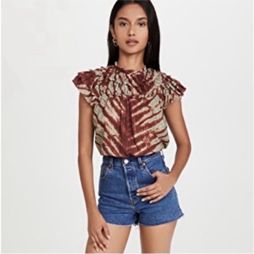 Ullaβ Johnson Blouse Laila Top Ruffle Short Sleeve in Canyon Tie Dye